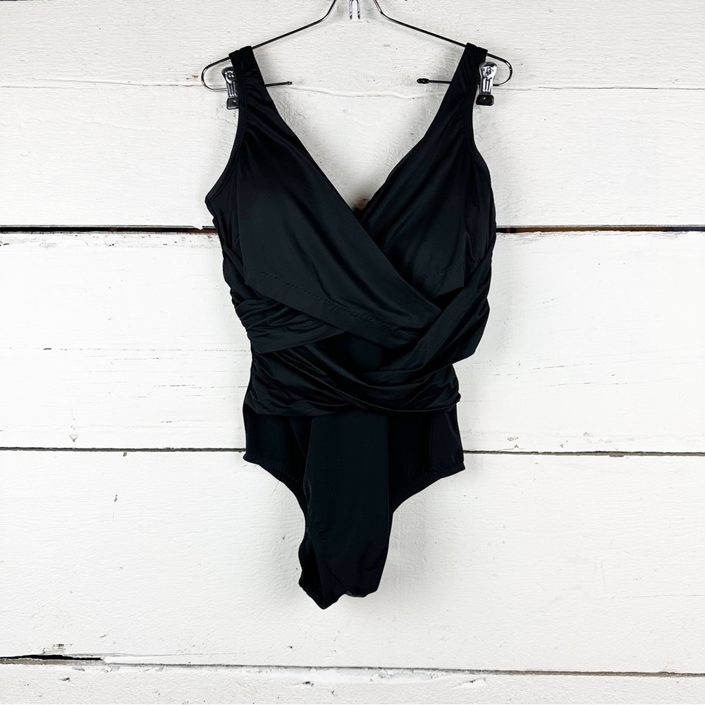 Lands end SLENDERSUIT one piece swimsuit wrap 10 D black - Picture 5 of 6